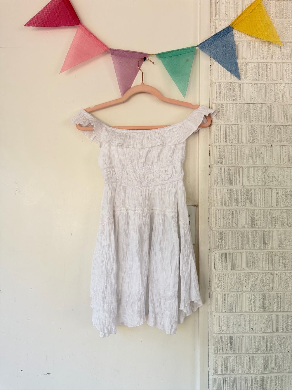 Urban Outfitters White Off-Shoulder Ruffle Sundress